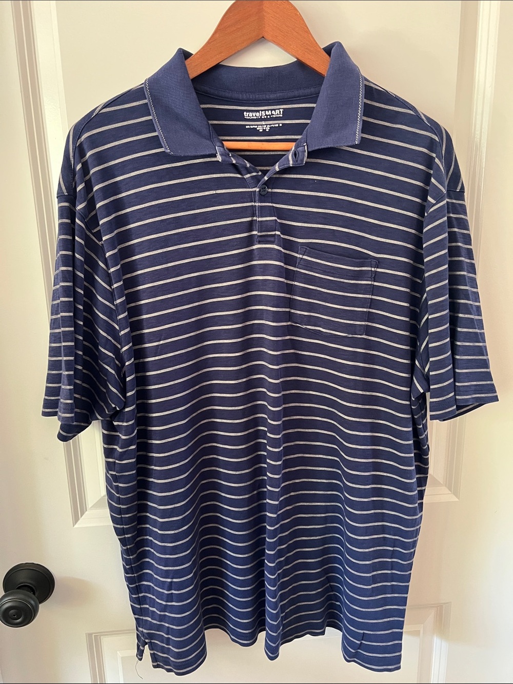Roundtree & Yorke Navy and White Striped Polo